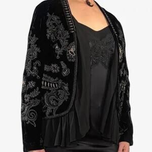 Pyramid Collection Black Velvet Beaded Jacket Cardigan 1X Victorian